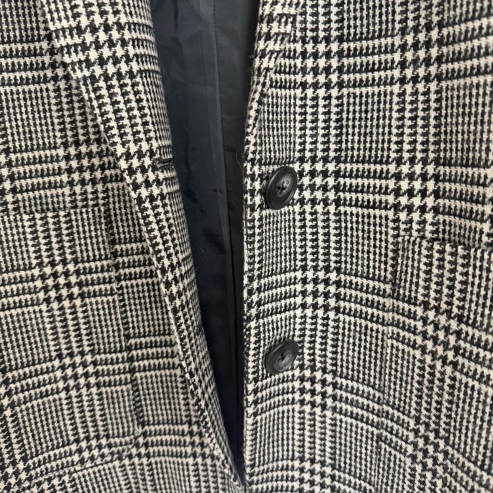 Vintage 80's Plaid Houndstooth Wool Blend Blazer Jacket, Size M Black White - Picture 3 of 6